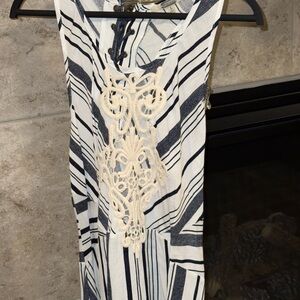 Striped Sleeveless Dress with Lace Detail